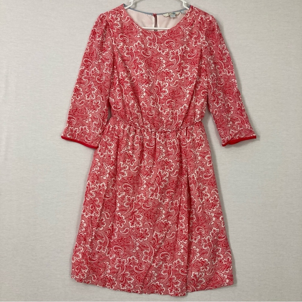 Boden Floral Red and White Long Sleeve Dress